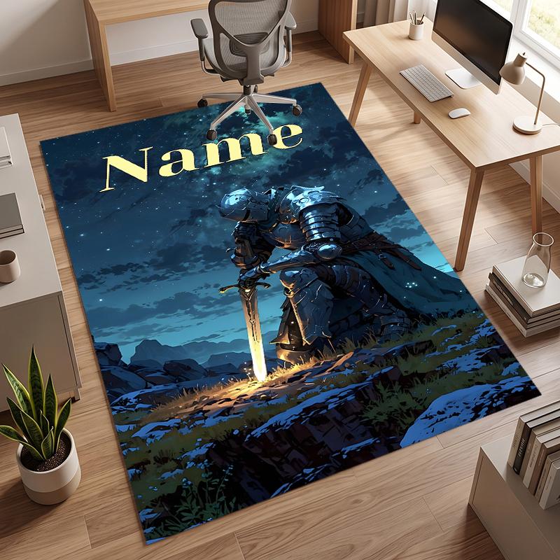 Holy Knight (1) Personalized Name Office Carpet Stylish Decor for Living Room Bedroom Kitchen