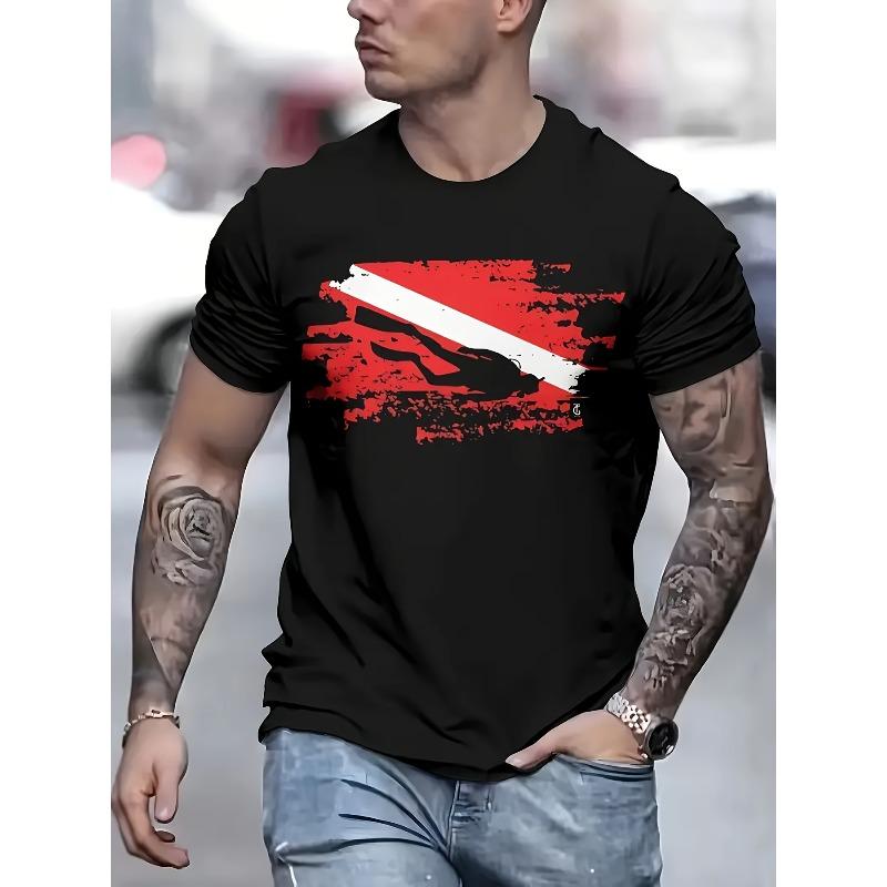 

European Size Men S Black 3D Digital Print T-Shirt - Breathable, Lightweight, Round Neck, Featuring a Stylish Diving Board Design, a Casual T-Shirt 4XL чорний