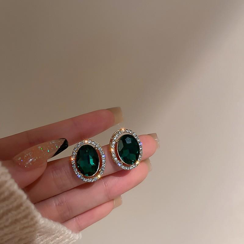 ins new temperament simple niche high-end earrings light luxury emerald earrings earrings