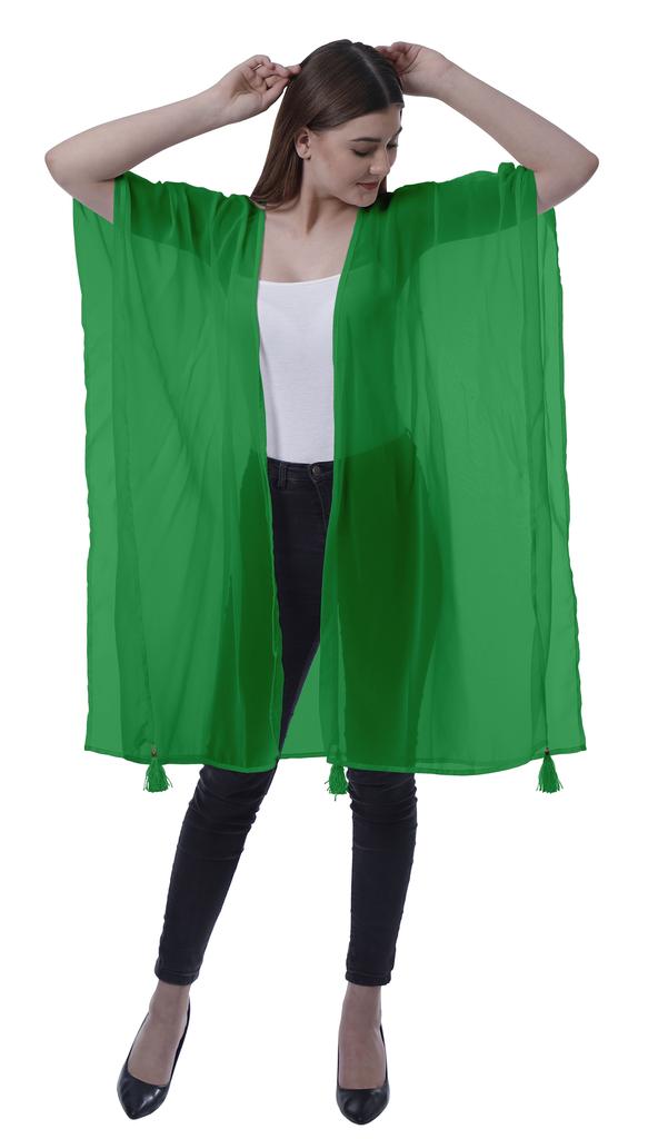 Moomaya Womens Georgette Shrug Open Front Long Sheer Coverup w  Tassels