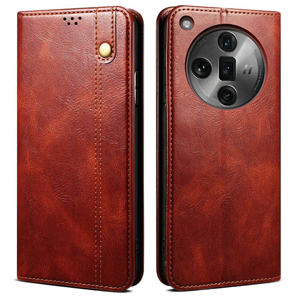 For Oppo Find X7 Ultra Wallet Case Leather Phone Cover Waxy Crazy Horse Texture