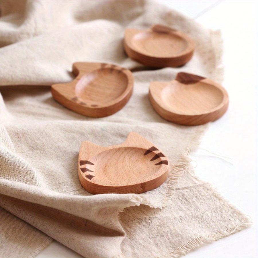 1PC Cute Cat Seasoning Dish Dumpling Sauce Dish Japanese Flavor Beech Wood Cartoon Creative Home Kitchen Daily Necessities.