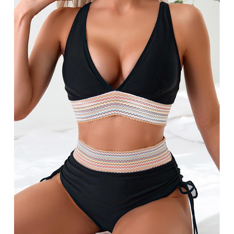 Webbing Deep V Backless Sexy Bikini Set Comfortable Elegant Swimwear