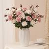 3 Head Simulation Rose Flower Luxury Fake Flowers Artificial Rose Branch  Outdoor Garden Decor