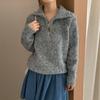 Flower Yarn Half Zipper Pullover Knitted Sweater Outer Wear Autumn and Winter New Loose Versatile Sweater Women's Top Thick