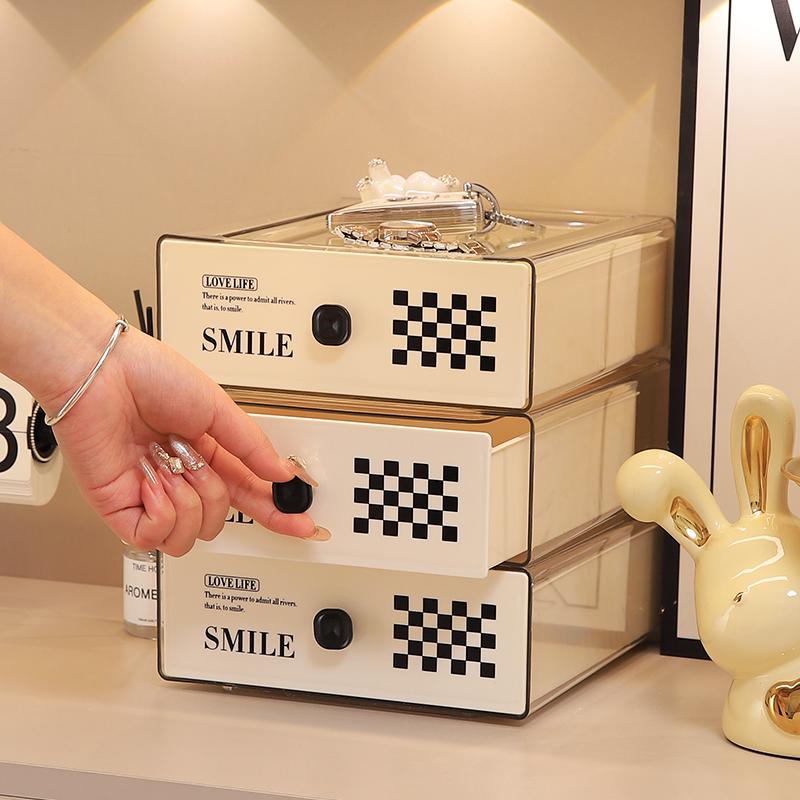 Desktop Drawer Storage Box Organizer Living Room Trable Decoration Luxury Cosmetics Makeup Key Stackable Storage Case Rack Set