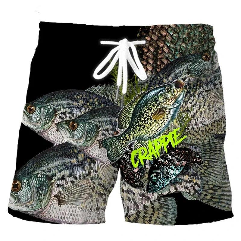 Men's Fishing Shorts Summer 3d Fish Printed Beach Fashion Casual Mens Shorts Men's Comfortable and Breathable Drawstring Shorts