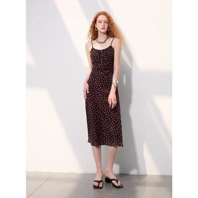 Sancai 2025 Spring Floral Tie-Waist Suspender Maxi Dress