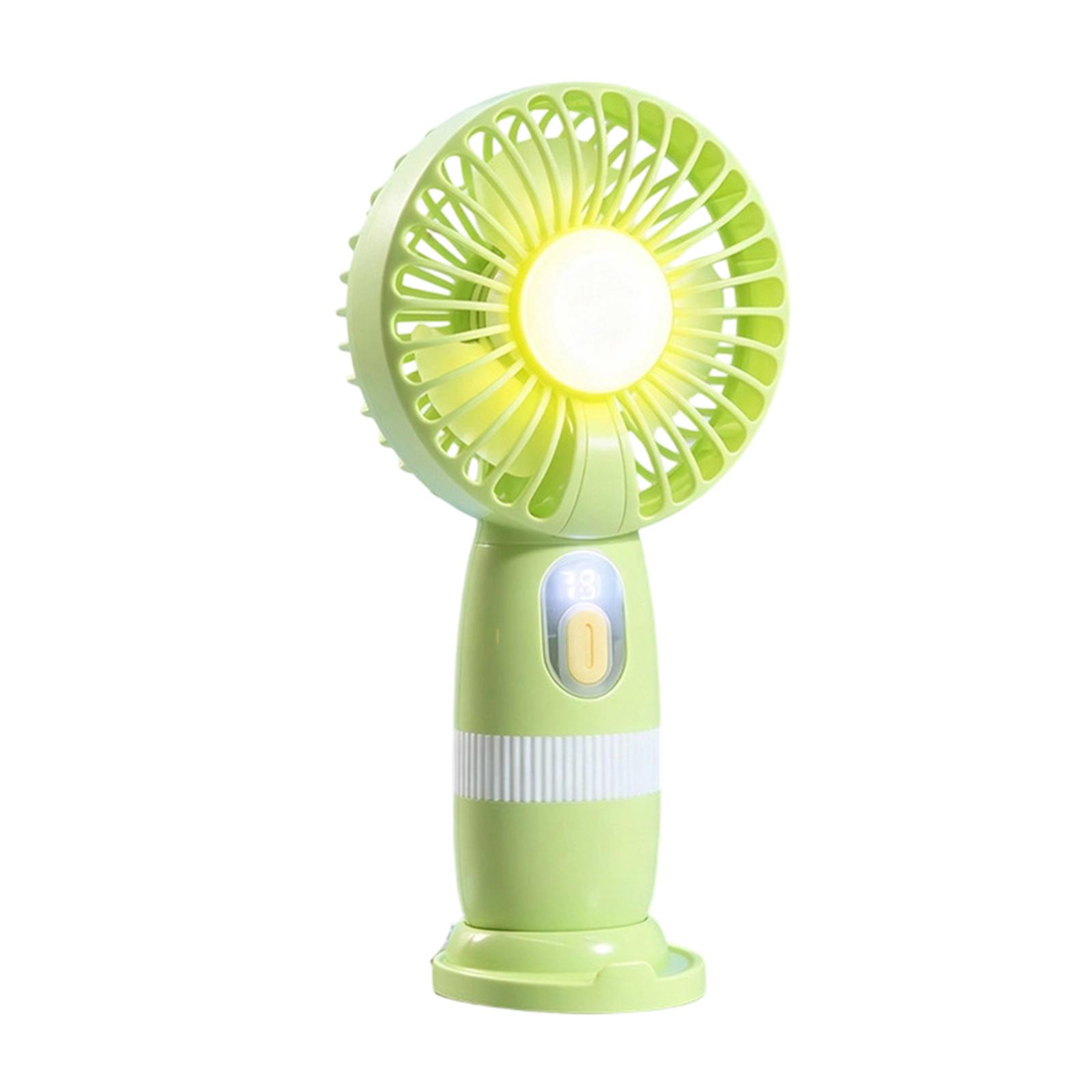 Portable Handheld Fan with Digital Display Rechargeable Desktop Stand Small Fan with LED Light Six Speed Levels One Hour Battery Life One Size зелёный