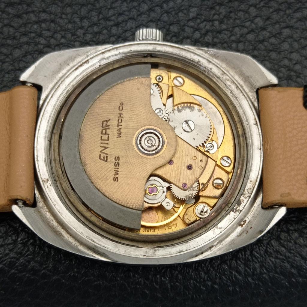 VINTAGE ENICAR STAR JEWELS AUTOMATISK 167 SCHWEIZISK HERRKLOCKA VIT TAVLA a700139-5