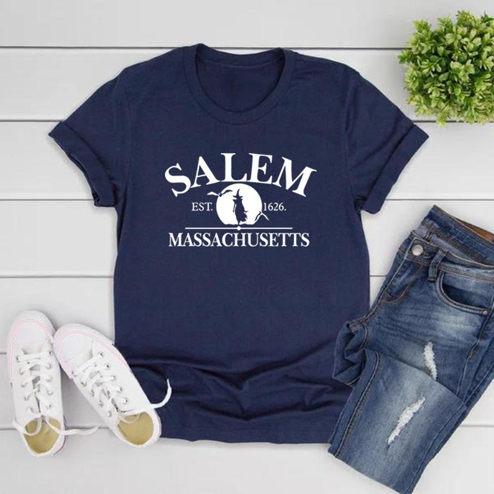 

Футболки Salem Massachusetts Футболка Salem Broom Company Футболка Spooky Season Halloween Футболка с коротким рукавом Witch Tee Уличная одежда Топы M темно-синий