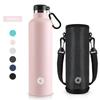 Fjbottle 1000ml Botella Deportiva de Acero Inoxidable con Aislamiento al Vacío y Mosquetón, Antiderrames, Libre de BPA, Botellas Termo