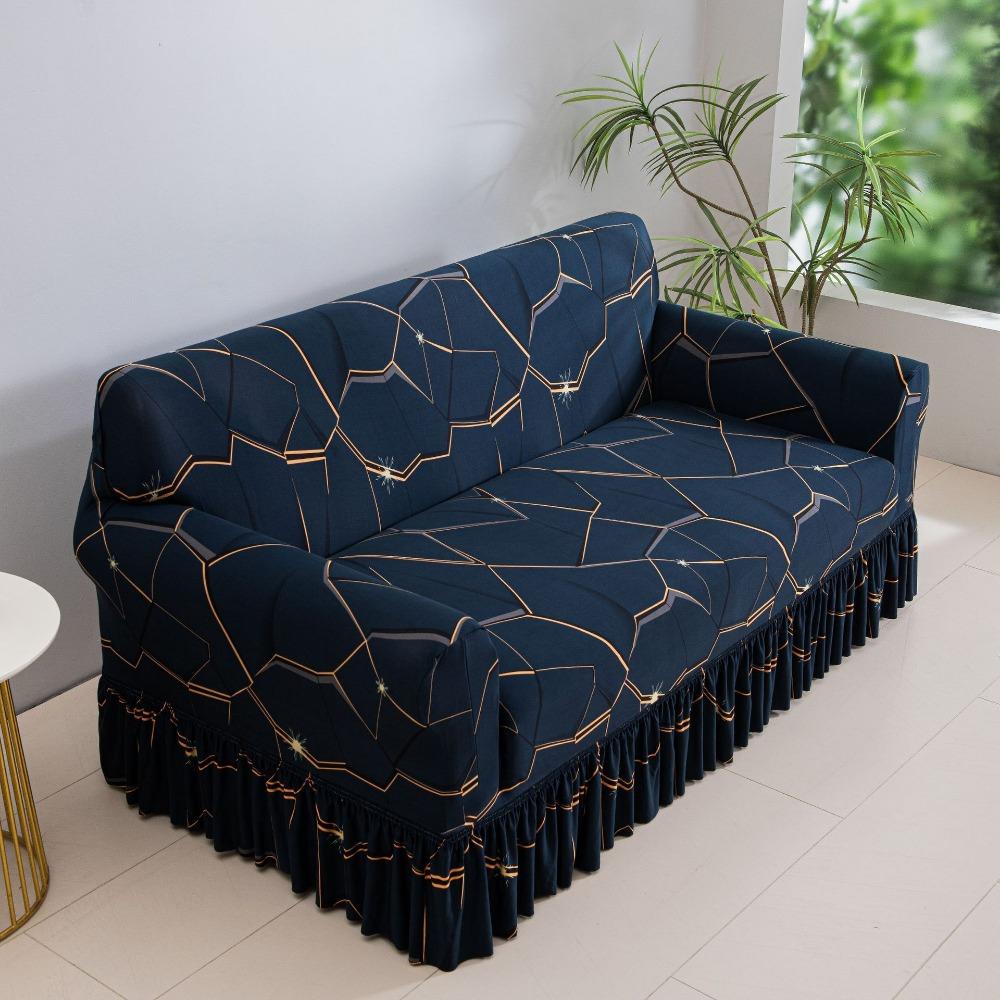 Fashion Print Milk Silk Sofa Cover Stretch Skirted Dustproof Slip Resistant Full Coverage