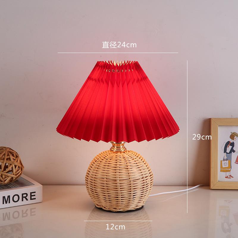 LED Stoff Plissee Lampenschirm Retro Rattan Streifen USB Schlafzimmer Nachttisch Lampe Schreibtisch Lampe Indoor Hause Dekoration Beleuchtung Leuchte
