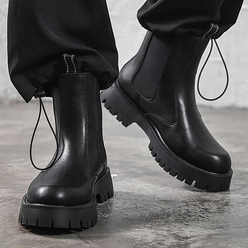 Fashion All-match Male Motorcycle Boots New Antiskid Male Walking Shoes Men Winter Plush Snow Boots Outdoor Mens Slip On High Top Shoes