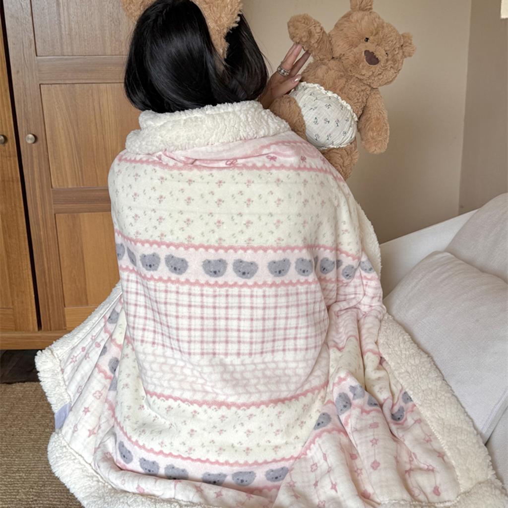 Thickened Lamb & Coral Fleece Cartoon Animation Winter Blanket for Office Nap Air Conditioning Sofa Cover & Kindergarten Use