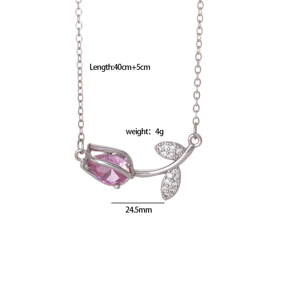 Sweet Colorful Zircon Tulip Pendant Necklaces for Women Girls Stainless Steel Chain Choker Trendy Jewelry Accessories Gifts