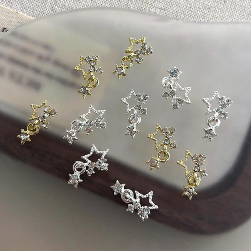 5Pcs Hollow Out Pentagram Pendant Nail Decoration Alloy Star Gold/Silver Wearable Nail Drill Accessory Nail Art Jewelry Material