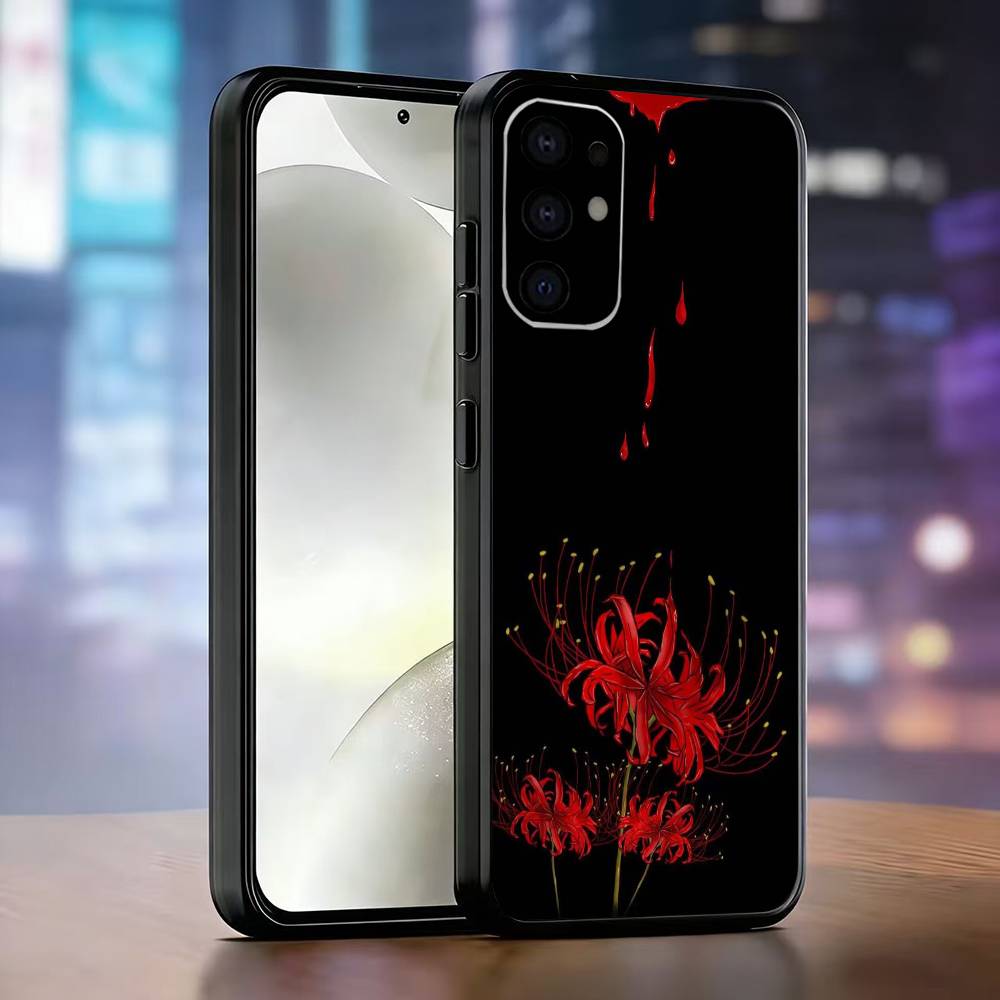 Red Spider Lily Flower of Hell Phone Case For Samsung S25,S24,S21,S22,S23,S30,Ultra,S20,Plus,Fe,Lite,Note,10,Black Cover