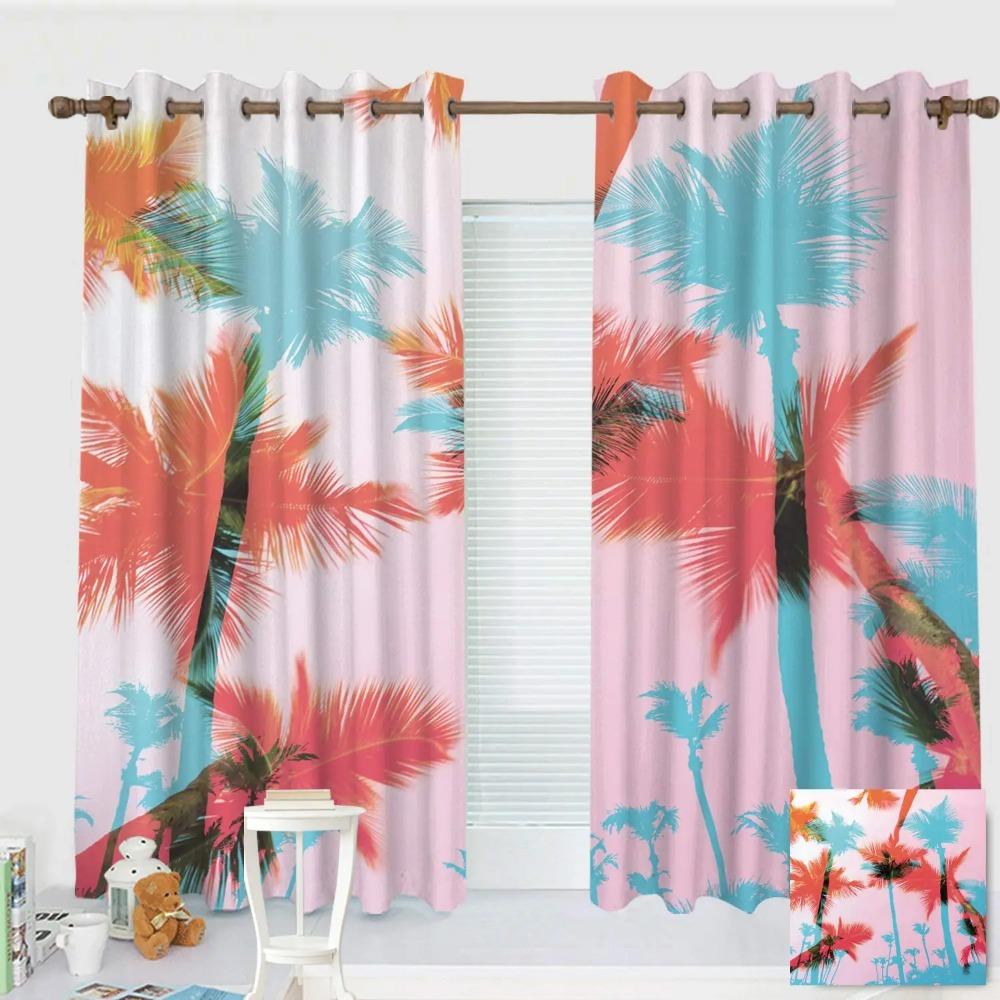 Tropical Coconut Tree Curtain Hawaii Landscape Printed Blackout Curtains Kitchen Living Room Bedroom Windows Drapes 2 Panel Set
