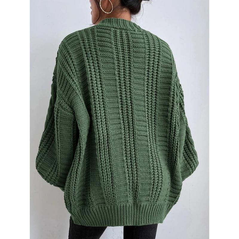 Autumn New Loose Plus Size Knitted Sweater Coat Women Winter Fashion Twists Solid Cardigan Women Vintage V-neck Lantern Sleeve Cardigans Jacket 24594