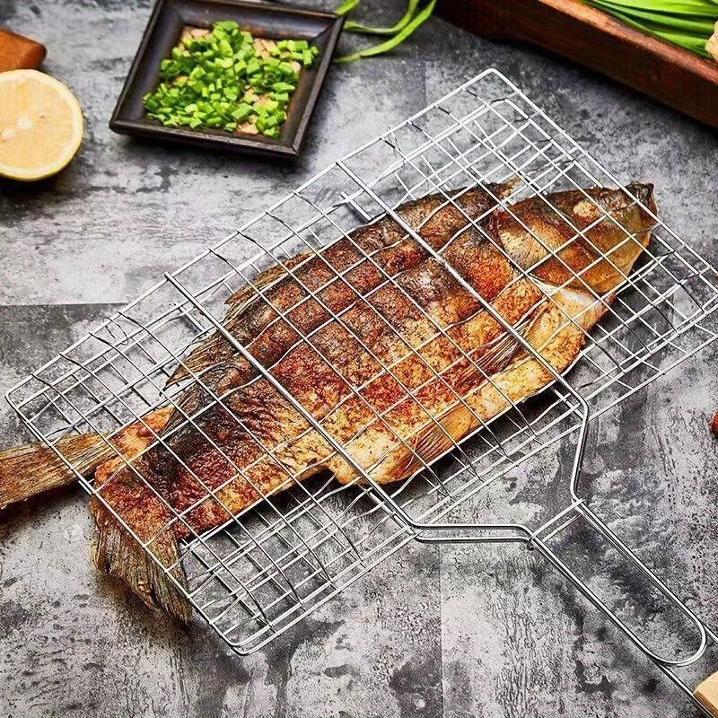 BBQ Grill Basket Hamburger Grill Rack Barbecue Meat Clamp Net Grilling Tool Outdoor BBQ Accessories