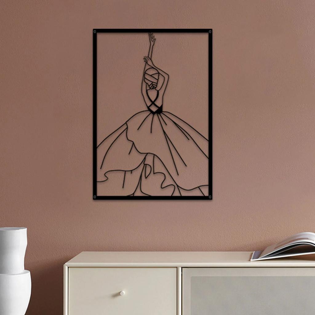 Metal Modern Minimalist Lady Wall Decor Abstract Line Art of Female Dancer Simple Line Painting for Bedroom and Studio Home