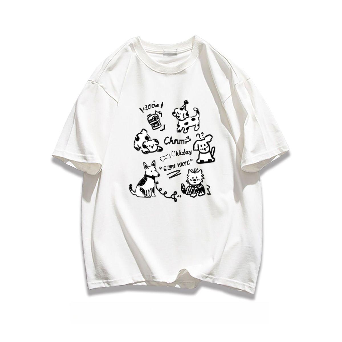 

New Korean Fashion Cartoon Dog Print High Quality Summer Unisex Fashion Loose Breathable Round Neck Short Sleeve Top 5XL різнокольоровий