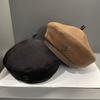 Autumn and Winter Suede Beret Casual Fashion British Style Painter Hat for Women Retro Brown Color Showing Little Bud