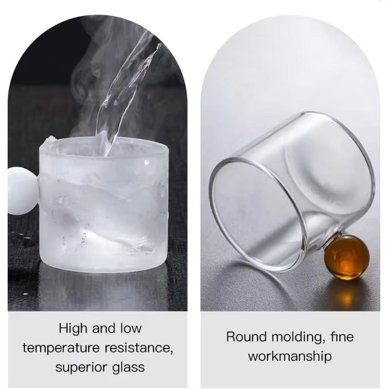 6pcs Espresso Cups with Ball Handle Mini Coffee Cups Heat Resistant Teacup Glass Drinking Mug Drinkware 100ml/3.38oz
