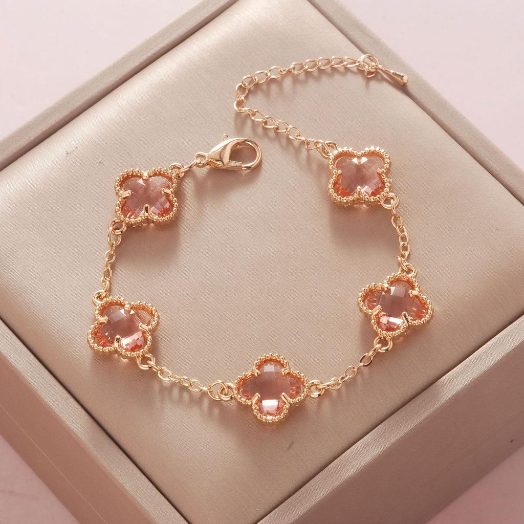 Fashionable Simple Rhinestone Evil Eye Four Leaf Clover Bracelet for Women