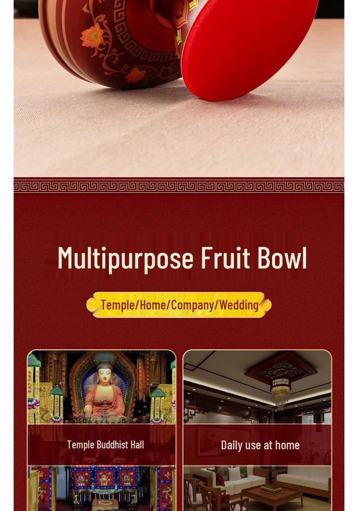 Fruit Offering Plate for Buddha, Deity Altar Plate with Alloy Lotus Flower, God of Wealth, Guanyin Bodhisattva.