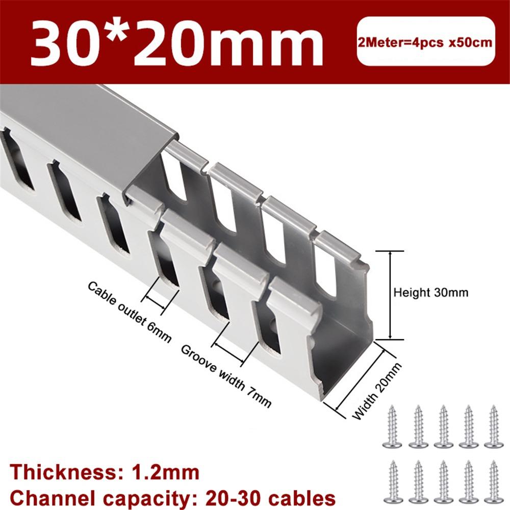 

Flame-retardant PVC Wiring Duct 200cm Hide Wiring Cables Cover Power Cords Raceway Control Cabinet 30x20mm-2 meter