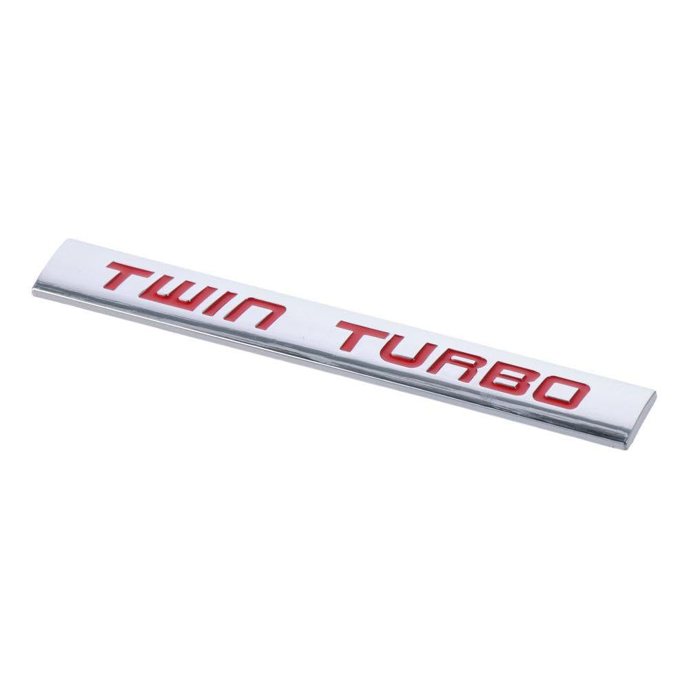 Qicarkey 2pcs 3D Twin Turbo Emblem Metal Letter Logo Car Emblem Badge 5.83*0.79inch Car