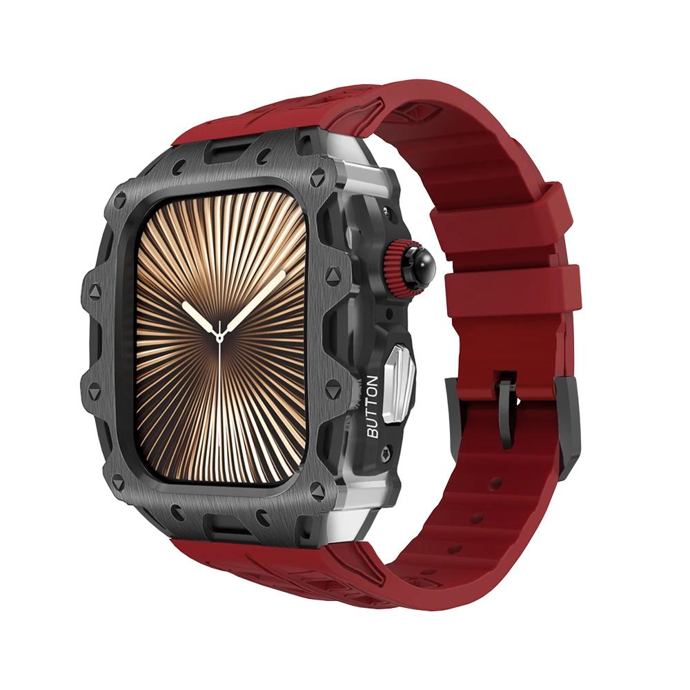 Luxury Case Strap for Apple Watch Series 10 46mm Modification Kit Cover for Iwatch 10 46 46MM Sports Silicone Zinc Frame Men Set