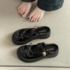French Small Leather Shoes Bow Mary Jane Bag Head Half Slippers Girls Summer Fashion Lace One-word Platform Slippers
