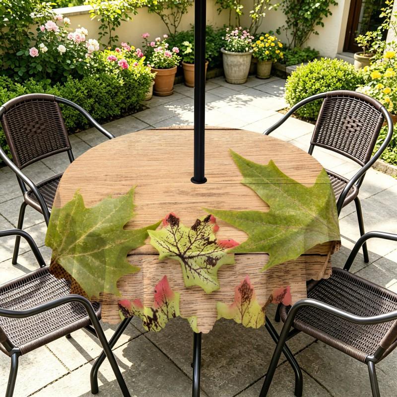 Outdoor Round Tablecloth With Umbrella Hole Waterproof Oil-Resistant Patio Dining Cover Deck Garden Terrace