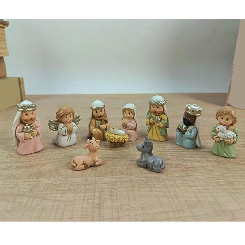 Weihnachts Krippenfiguren Heilige Familie Figur mit Esel Krippenfigur, Tischdekoration Religiöse Weihnachtsdekorationen