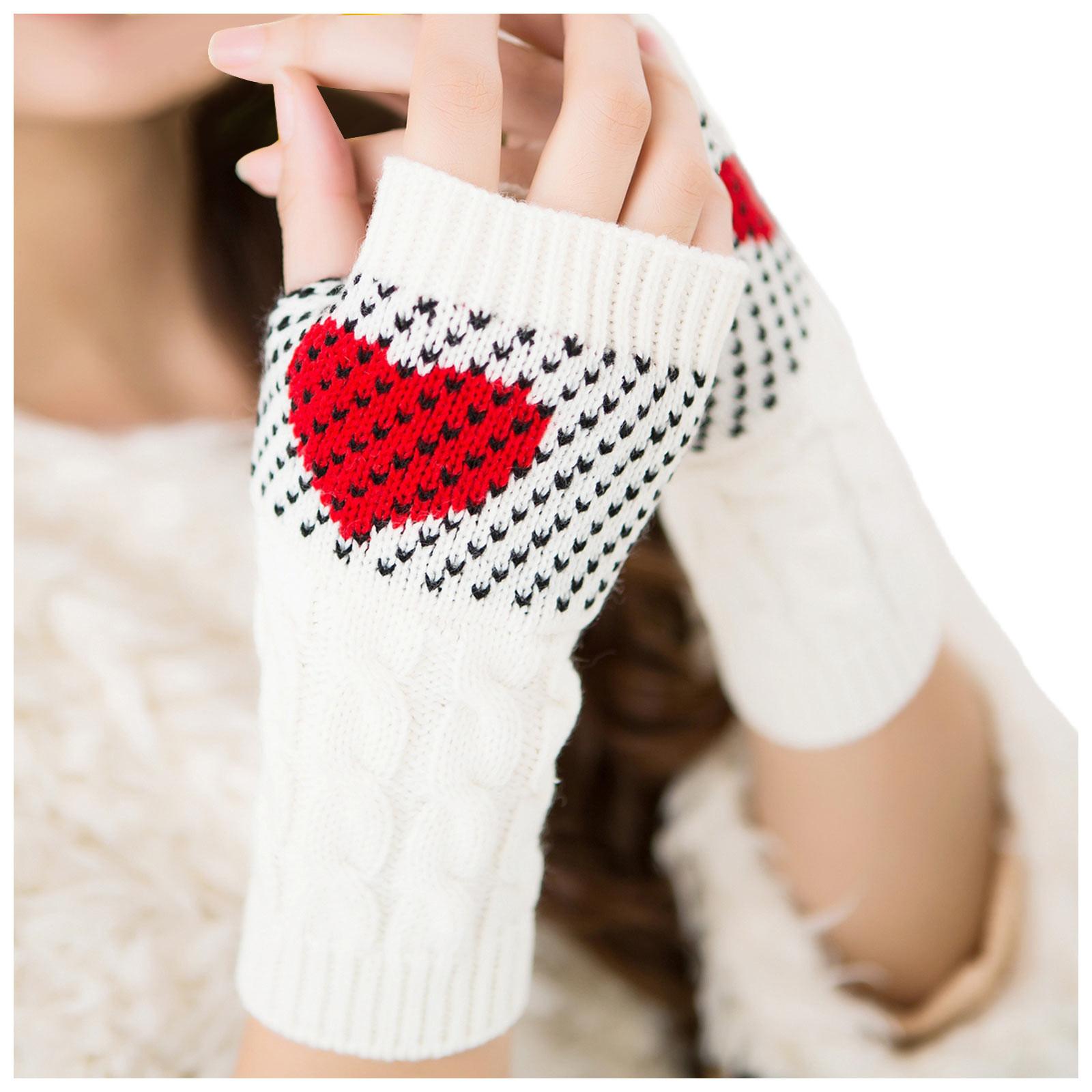 

Шерстяные вязаные перчатки с открытым пальцем и половиной пальца для набора текста «Любовь в виде персикового сердца» белый