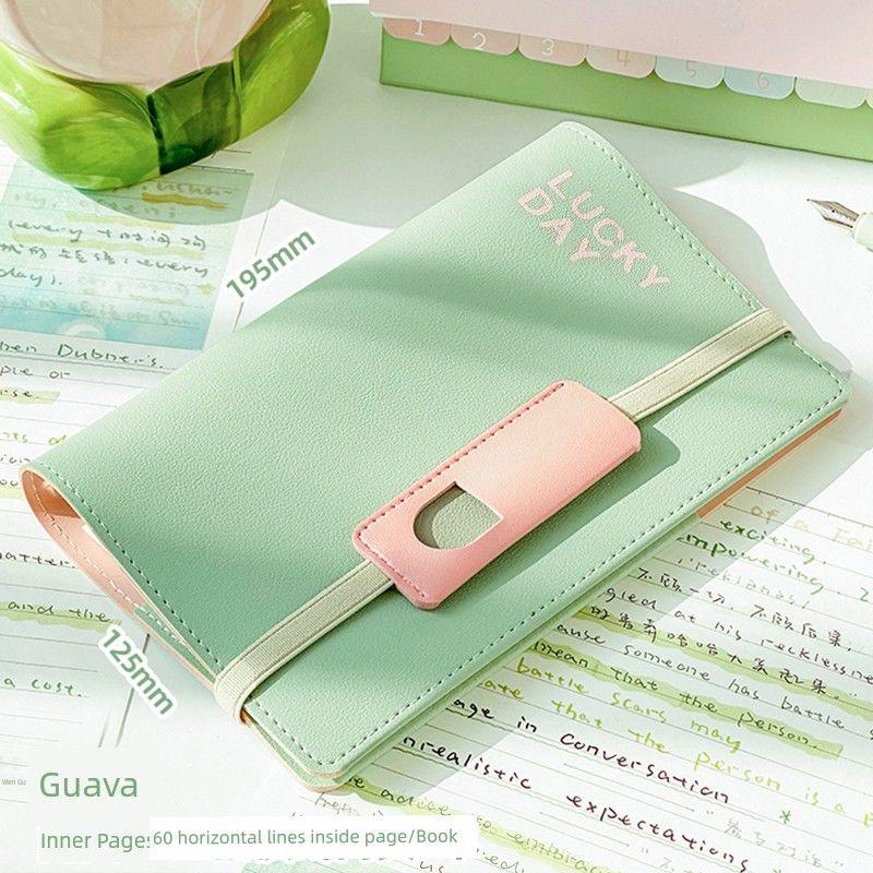 

Grade Three Class Two Luckyday Leather Strap Notebook for Students Good-looking Notebook Portable Portable Notepad Guava [Send Strap | 60]]