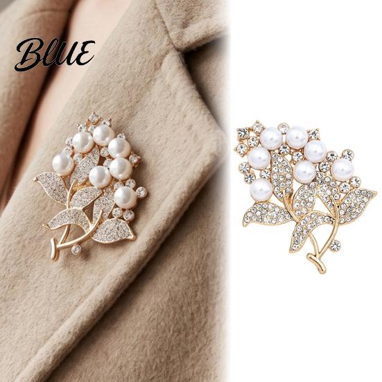 Dressy Lapel Pin Flower Branch Brooch with Faux Pearls Rhinestones, Decorative Alloy for Wedding Party, Dainty Jewelry Accessory Women Girls
