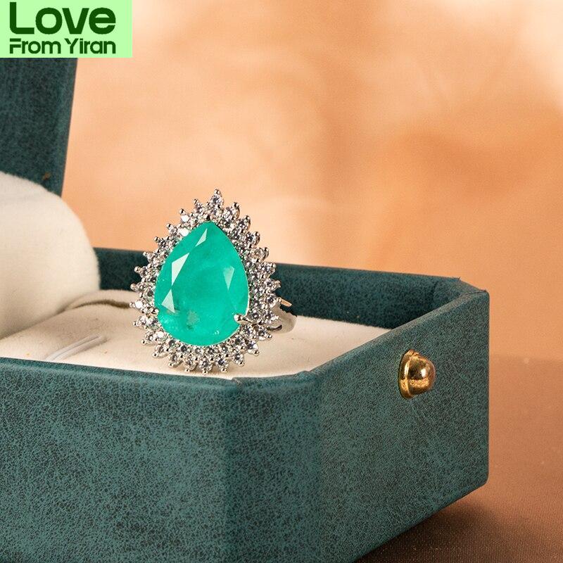 

Серебряное кольцо Cella City для женщин с большим камнем в форме капли воды и турмалином Параиба для очаровательных дамских серебряных украшений в подарок на вечеринку Resizable