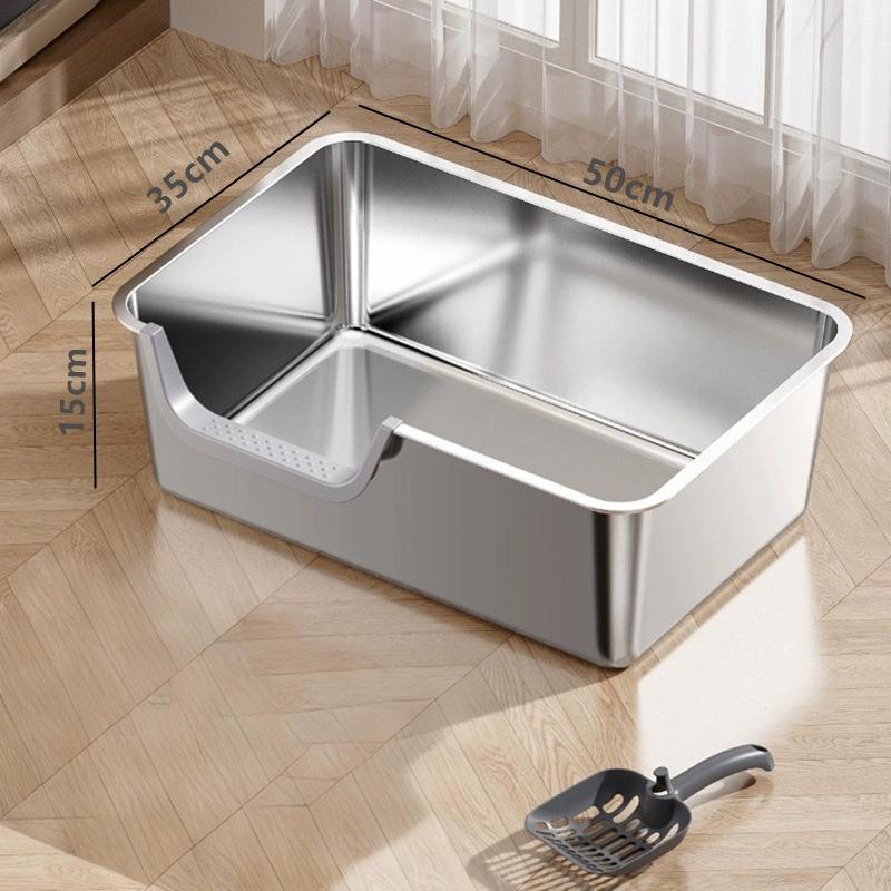 Large Stainless Steel Top-Entry Cat Litter Box with Anti-Splash Design and Deodorizing Features