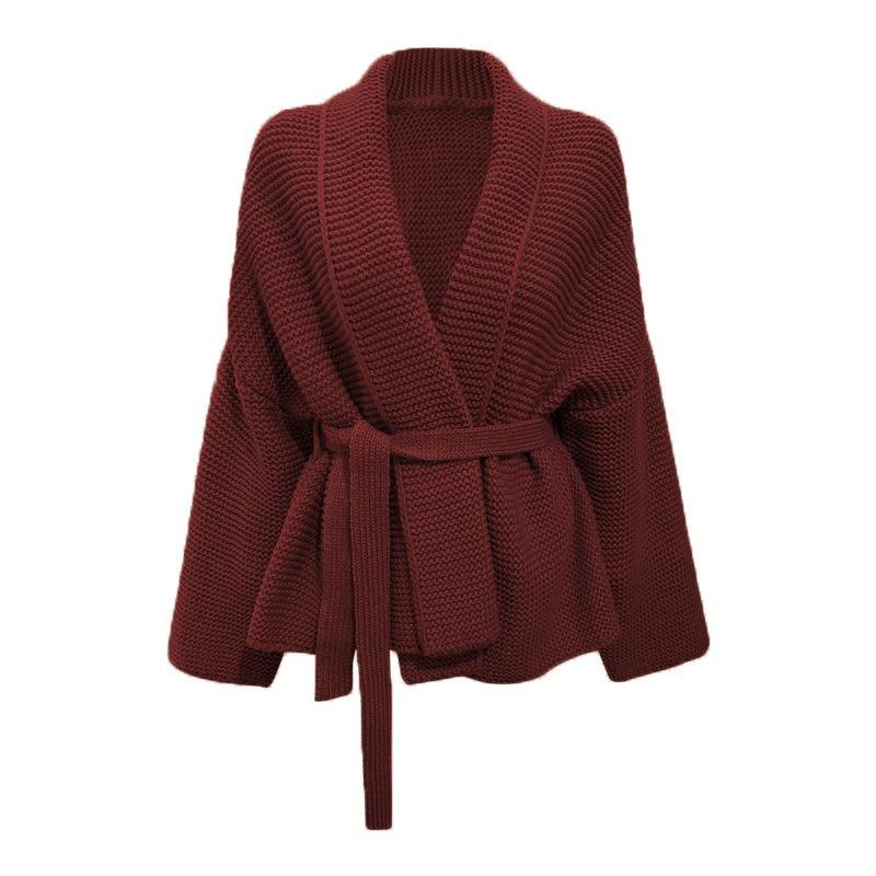 Lace-up Women's Clothing Autumn and Winter Casual Versatile Lapel Collar New Cardigan Sweater Jacket Women
