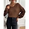 Harajuku Leopard Printing Stitching V-neck Sweater Autumn Winter Casual Loose Knitted Sweaters Tops for Women Bottoming Pullover
