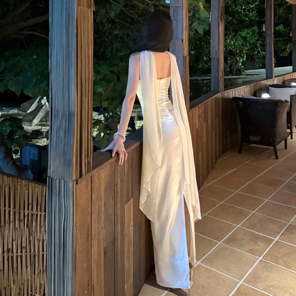 Island Vacation Tube Top Dress Femininity Socialite Design Shawl Beautiful Sequined Dress Long Dress