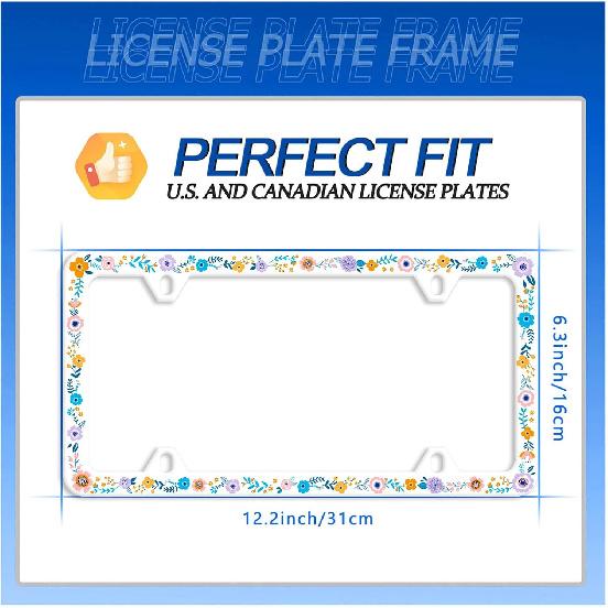 Colorful Flowers License Plate Frame Colorful Wildflower Floral License Plate Frames Stainless Steel Accessories Cars Decor With 4 Holes And Screws