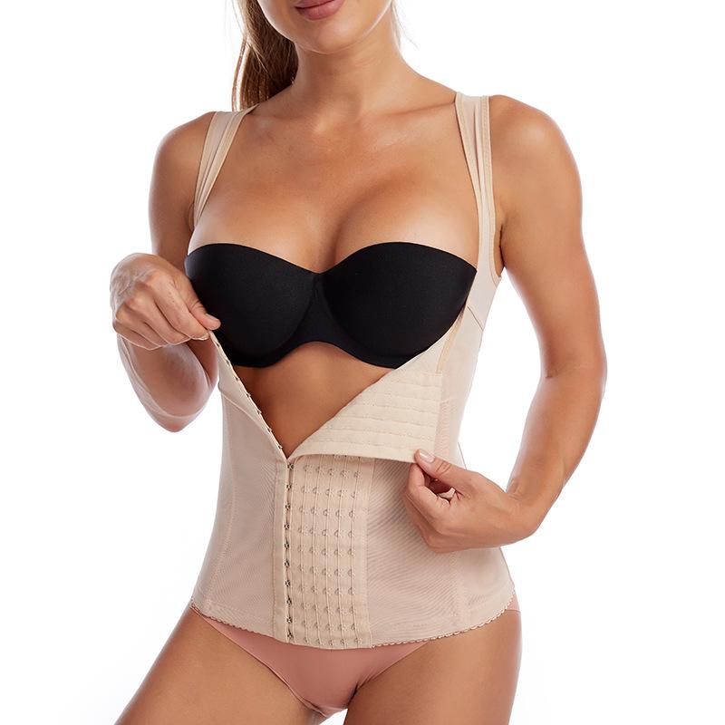 Colete de Cintura Feminino Ajustável Gancho e Olho Espartilho Costas em Tela Modelador de Corpo Controle de Barriga