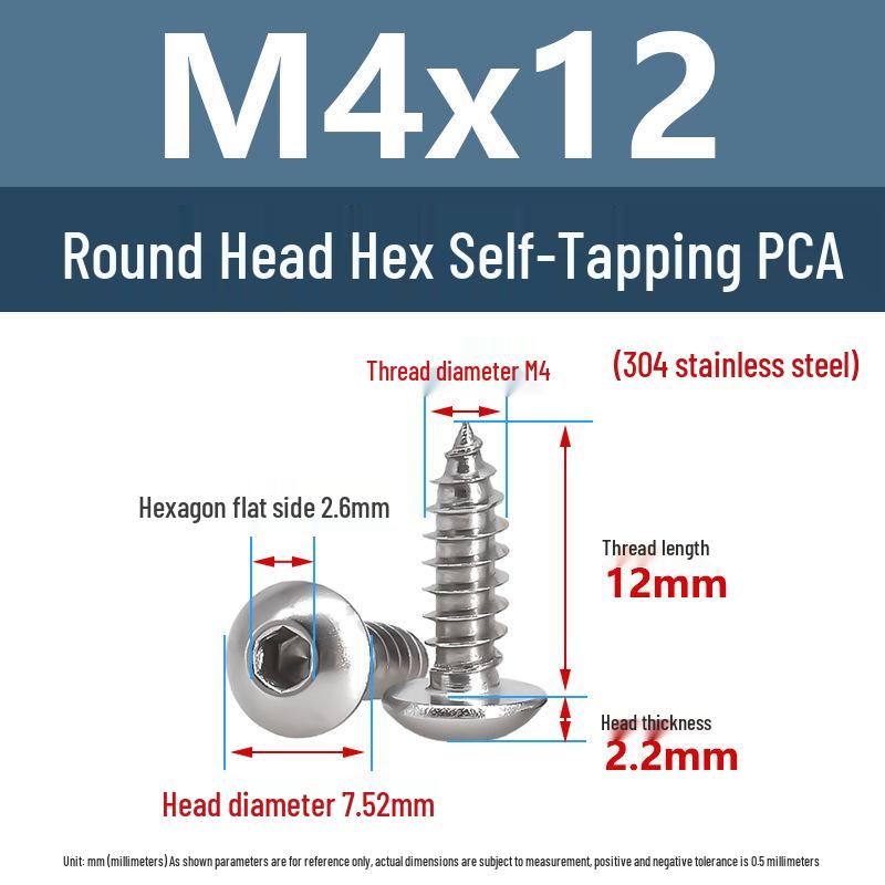 Yigu 304 Stainless Steel Round Head Self-Tapping Allen Screw, M2-M6