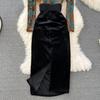 New Autumn Celebrity Temperament V Neck High Waist Dress with Bronzing Printing Fold Stitching and False Two Bag Hip Design